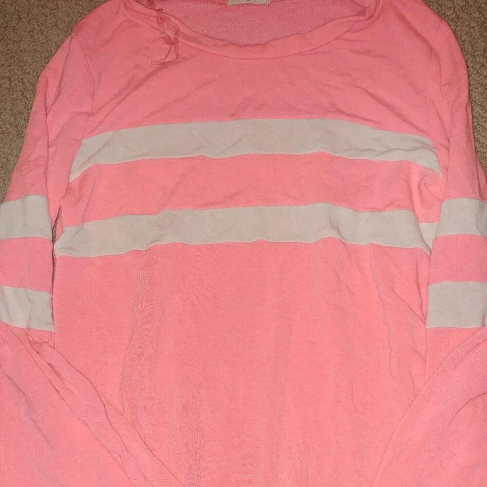 Pink Long Bell Sleeve Top With White Accent Stripes S